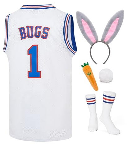 Herren Basketballtrikot 90er Jahre Bugs #1/Lola #10 Space Movie Jersey Sport Halloween Kostüme Set Jersey Weiß XS-XXL