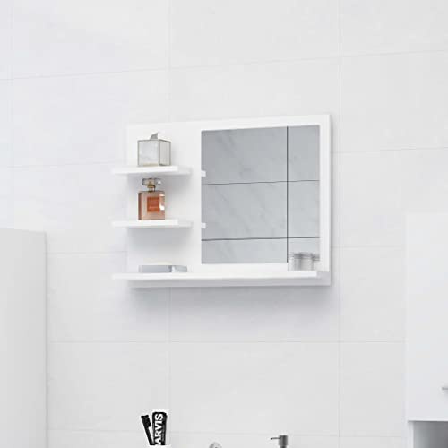 Homiuse Miroir Mural de Salle de Bain Blanc 60x10,5x45 CM avec 3 Étagères Ouverte - Meuble en Aggloméré pour Toilette, Salon ou Chambre