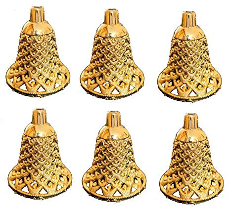 EliteKoopers 6pcs Gold Plastic Christmas Jingle Bells Ornament, Tree Decoration Hanging Bell - 3x2.5 inches
