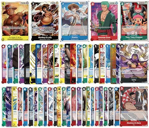 One Piece Card Game Karten - 50 Verschiedene One Piece Karten inklusive 5 garantierten Holo Karten - Englisch
