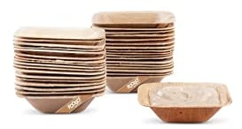 FOOGO Green 50pcs Disposable Mini Palm Leaf Bowls, 3 (7.5cm) Square, 50ml (1.7oz), for Sauce, Snacks, Ketchup & Mayo Pots, EcoFriendly, Biodegradable, Like Bamboo, Wooden and Paper Bowls