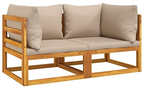 vidaXL Modular Ecksofa 2 STK., Gartensofas mit 2 Sitzkissen 4 Rückenkissen, Sofa für Garten Terrasse, Terrassensofa Gartenmöbel, Taupe Massivholz Akazie