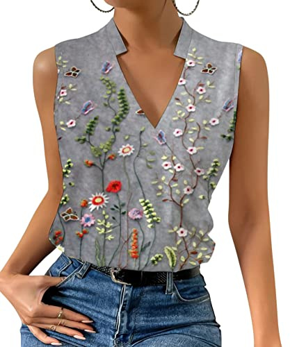 ORANDESIGNE Débardeur Femme Chic Et Élégant Top Chemisier Sexy Blouse Ample Haut Été sans Manches Tee Shirt Col V Fluide Mode Casual Chemise Classique Debardeur Travail Camisole A 07 XL