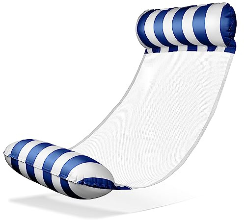 Balinco – Materasso gonfiabile per amaca con 2 camere d'aria e rete in nylon per piscina – materasso galleggiante relax per adulti e bambini – accessorio estivo per piscina (blu/bianco)