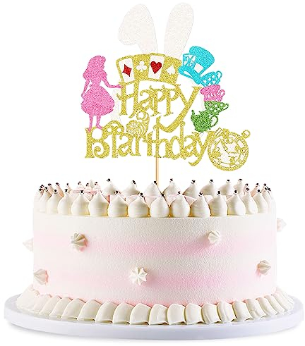 1 Stück Alice im Wunderland Cupcake-Topper Glitzer Teeparty Eat Me Cupcake Picks Teeparty Kuchen Dekorationen Babyshower Junge Mädchen Kinder Geburtstag Tee Party Supplies