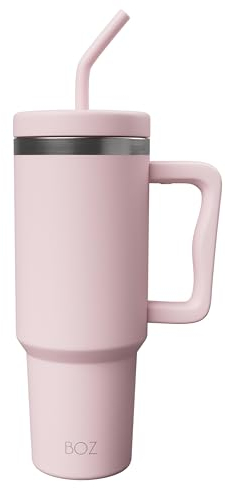 BOZ - Trinkbecher mit Deckel und Strohhalm - 1200 ml - Ästhetisches Design - hochwertiger Thermobecher aus Edelstahl für heiße & kalte Getränke to go - Perfekt geeignet für Auto & Reisen (Pink)