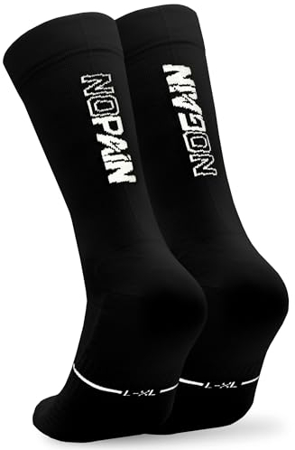 NORTEI Fahrradsocken, Lange Radsocken, MTB, Triathlon, Laufen, Atmungsfähig, Gepolstert, Sportsocken für Radfahren für Herren und Frauen (S, M, Schwarz)