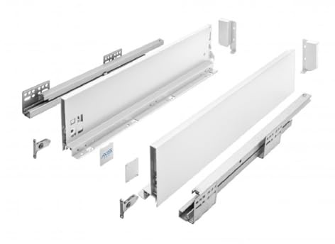 MS Beschläge Stahl Schubkastensystem Weiß Schubladen-Set Schubladensystem 40kg Traglast Unterflurführung Vollauszug Soft Close Schubladenauszug (Länge: 350mm, Höhe: 120mm)