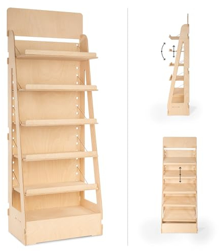 Aufsteller, Ladenaussteller, Holzboden-Display, Made in Italy, verstellbar, variable Neigung und Regalhöhe |Displays für Geschäfte, Lebensmittel, Apotheken, Schreibwaren, Eisenwaren, Bücherregale