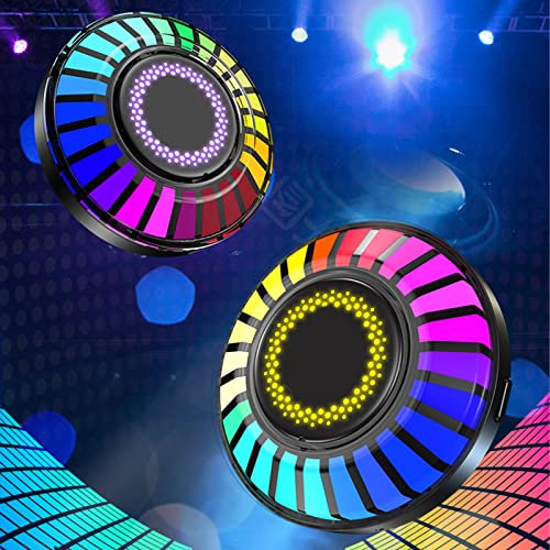 2 Stück LED-Auto-Innenbeleuchtung, 32-Bit-RGB-bunte Musik-Rhythmus-Atmosphärenlampe, Magnetische DJ-Soundaufnahme von Umgebungslicht mit APP-Steuerung, Rundes Duftlicht mit