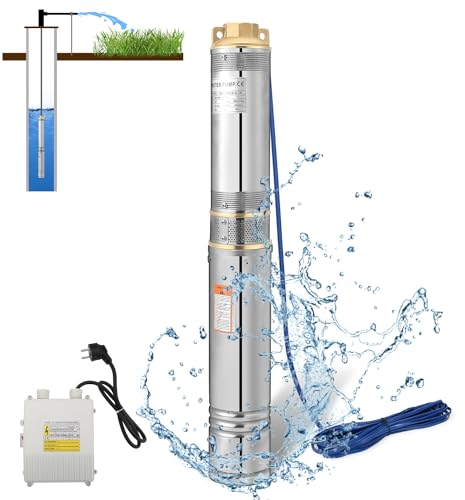 Herrselsam Pompa per fontana profonda, 4000 l/h, 750 W, in acciaio inox, compatibile con la sabbia, pompa a pressione sommersa con cavo di collegamento da 20 m, pressione 6,7 bar, altezza massima 67 m