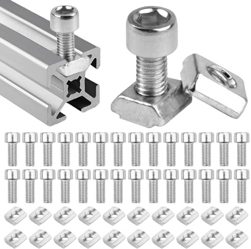 80 Pièces Écrous en T M5, Comprend 40 M5 Vis, Écrous Coulissants en T 20 Series, Écrou à Rainure en T Coulissant, Écrou de Tête de Marteau pour Profil Aluminium Standard 20-M5