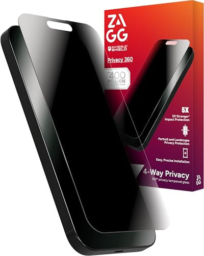 ZAGG InvisibleShield Glass Elite Privacy 360, Displayschutz aus gehärtetem Glas für iPhone 16 und iPhone 15 [6.1-Inch], absoluter Blickschutz, schmutzabweisend, kratzfest, stoßfest. (schwarz)