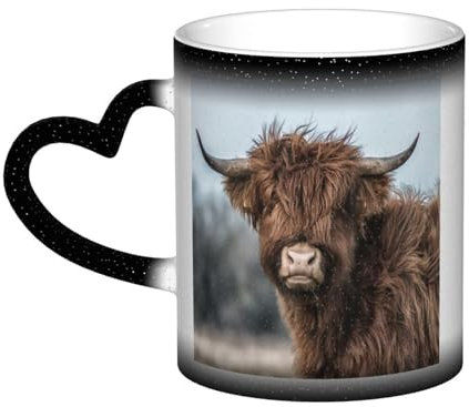 XDVPALNE Vache des Highlands Faune écossaise, Tasse en céramique tasse à changement de couleur sensible à la chaleur dans les tasses à café de ciel 330 ml