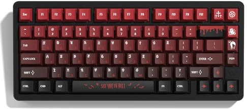 COSTOM PBT Keycaps with 134 Keys, Cool Custom Keyboard Caps 60 75 65 100 Percent, Cherry Profile Dye Sublimation PBT Keycap Set for Full Size Mechanical Gaming Keyboard, Black Red Blood Theme