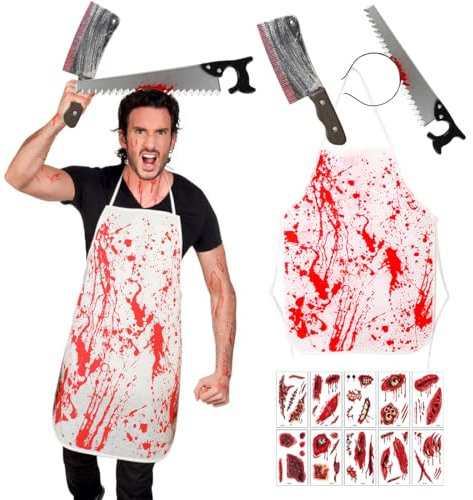 Sprinlot Halloween Costume Boucher, Tabliers Halloween, 2 pcs Serre-tête Halloween, Deguisement Boucher Halloween Homme, Tabliers Bandeaux pour Halloween Carnaval Mascarade