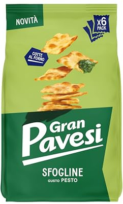 Gran Pavesi Cracker Le Sfogline Gusto Pesto, Cotte al Forno | Snack Salato e Croccante, Confezione da 6 Monoporzioni da 30gr