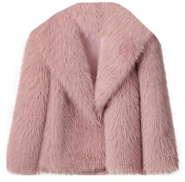 ZhuiKun Cappotto Donna in Pelliccia Sintetica Calda Morbida Legera Giacca Corto con risvolto Cardigan a Manica Lunga - Rosa, S