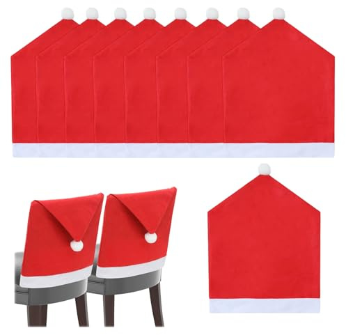 HJYDGJ 9 Stück Stuhlhussen für Weihnachten, Nikolausmütze Stuhlbezug, Stuhlrücken, Rot, Polyester, Bow, nicht wasserfest, für Weihnachten und Feiertage, Stuhlhussen, Stuhlbezug