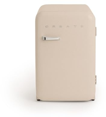 CREATE / RETRO FRIDGE 83.5 SILVER/Kühlschrank in Sand, Griff Silber / 98W, niedriger Verbrauch, 2 Ablagen, Temperaturregler, Flaschenhalter, 56x54x84cm
