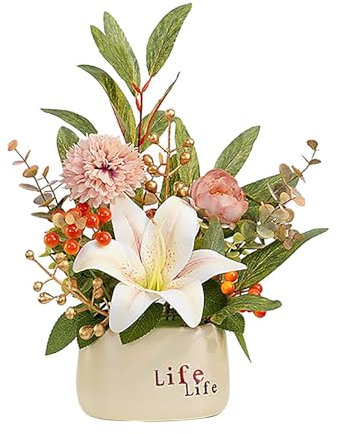 Mokylor Mini fiori artificiali in vaso, 32 cm, fiori finti di girasole e vegetazione con fioriera, composizione di fiori finti con vaso, per tavolino da caffè, cucina e sala da pranzo