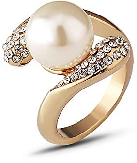 Accessories Weißer Perlenring für Damen, n-Design, Roségold, Pavé-Fassung, Kristall-Cocktailringe, Statement-Vintage-Schmuck, Geschenk