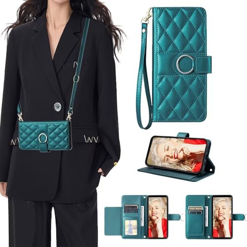 SEHEYA Handys Kette Handyhülle kompatibel mit Huawei P30 Lite Hülle mit Band Klapphülle Kordel Handytasche zum Umhängen Etui 2 in 1 Handy Cover Karten Börse, Grün