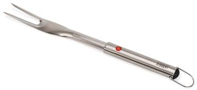 Joseph Joseph GrillOut BBQ Fork, Retractable for Compact Storage, Sharp Stainless-Steel Prongs, Easy to Clean, Hanging Loop, Silver