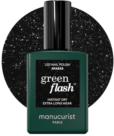 Manucurist Green Flash™ Gel Nagellack Sparks Glitzerndes Schwarz | Nägel Selber Machen für UV Lampe Nägel - Professionelle Maniküre - UV Lack, 12-Free Lack, Bio-basiert
