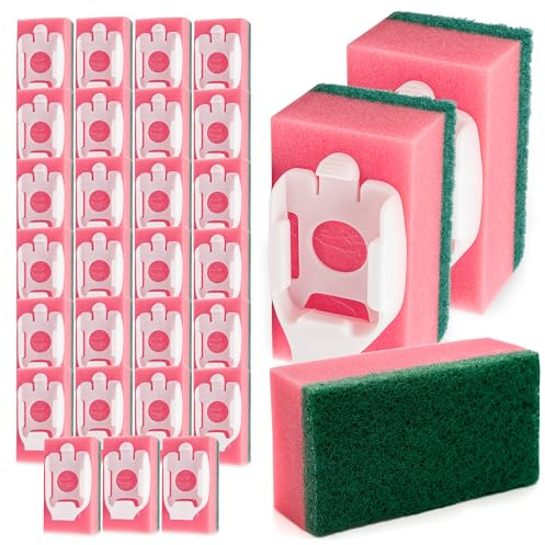 SOL 27pk Sponge Refill Heads, Pink & Green - Dishmop Scrubber Replacement | Pink and green scourer heads, 3x9pk packs, for kitchen dish cleaning and washing up