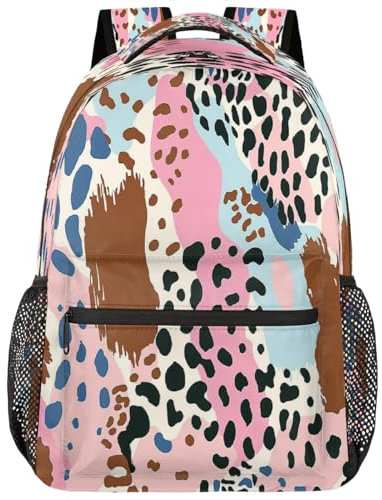 GeMeFv Zaino rosa leopardato modello zaino per laptop casual università borsa da viaggio escursionismo zaino per donne uomini, Motivo leopardato rosa, 11.4(L)×6.9(W)×16(H)inch