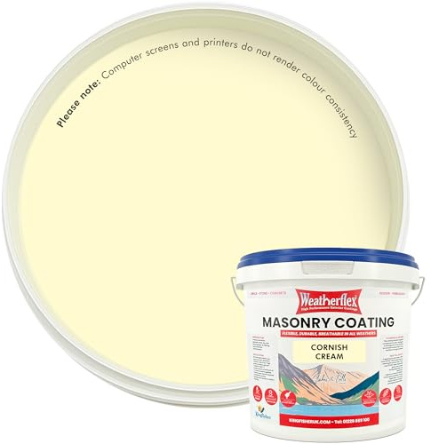 Kingfisher Weatherflex Waterproof Masonry Paint 10L, Cornish Cream | Non toxic outdoor paint for brick, stone and concrete, crack resistant and breathable in extreme weather