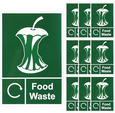Lot de 10 autocollants de recyclage pour déchets alimentaires, 100 x 150 mm, autocollants en PVC, panneaux de recyclage généraux imperméables pour cuisine, maison, bureau, école, intérieur et