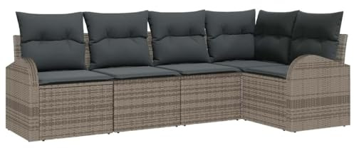 vidaXL Gartensofa-Set mit Kissen mit Speicher 5 pcs Grau Poly-Rattan, Garten und Terrasse, modernes Möbelset, Outdoor-Sofa Lounge, geflochtenes Sitzmöbel, wetterfest, einfacher Aufbau