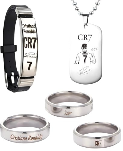 YceLon 3er-Set Fußball-Armband & Halskette & Ring – Sportaccessoires für Spiele, Training & Freizeit – Fanartikel für legendären Fußballer, Trikot-Anhänger, Geschenk für Fußballfans