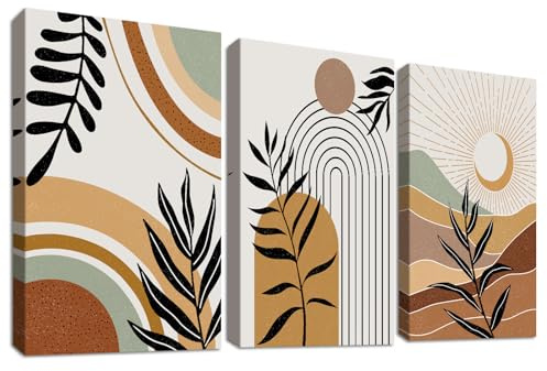 3Pcs Boho Abstrakt Leinwand Bilder Set Mit Rahmen Poster Mid Century Bild auf Leinwand Malerei Geometrische Linien Illustrationen Wandbilder Wohnzimmer Schlafzimmer Esszimmer Wanddeko 40x60cm x3