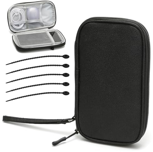 FL HUA Travel Cable Organiser Bag, Portable Electronics Travel Organizer with 5 Silicone Cable Ties, Charger Wire Organiser Bag Black for Daily Life, Business Trips and Travel