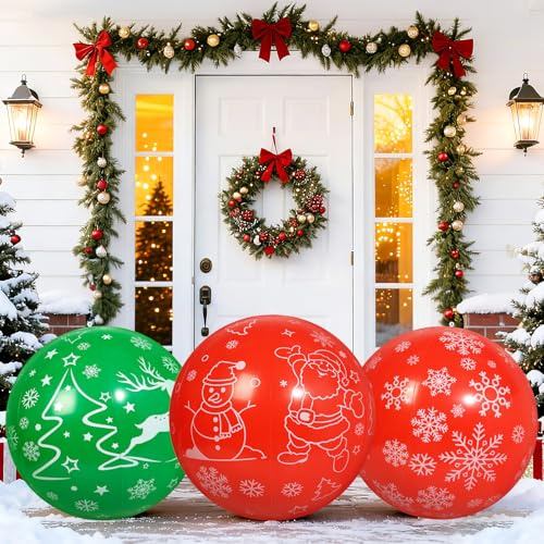 Larber 3 Stück 60 cm Riesen Aufblasbare Weihnachtsball Groß PVC Aufblasbare Christmaskugel Weihnachtskugeln für Weihnachten Garten Innenhof Outdoor Außen Neujahr Dekoration