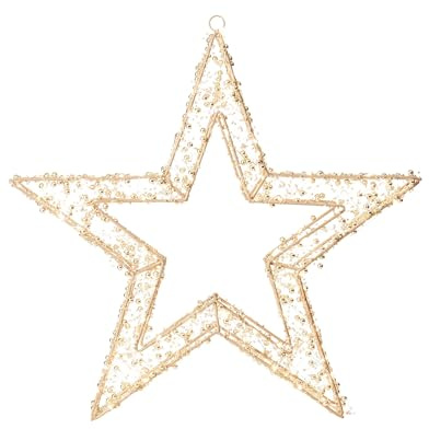 WeRChristmas Pre-Lit Beaded Gold Star – 50 cm Decoration with 300 Warm White Micro LEDs and Timer