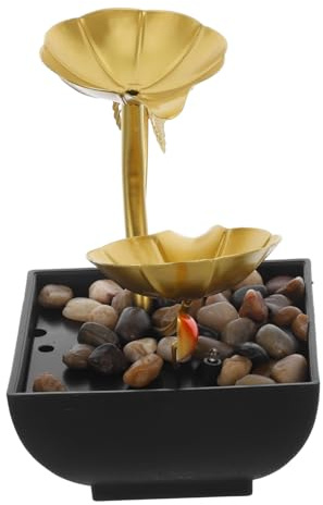 LOORGVEL Fontana da Tavolo per Interni con Design Foglia Dorata Flusso Decorativo Desktop per Casa e Ufficio Fontana Acqua Rilassante in Materiale e Ferro Umidificatore Elegante