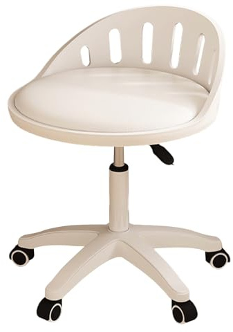 XIGOUZIQU Make-up Eitelkeits Stuhl, Schminkbank Lounge Sessel Höhenverstellbar, 360° Drehbar mit Rückenlehne, mit Rollen, for Schminktisch, Schlafzimmer & Esszimmer(White)