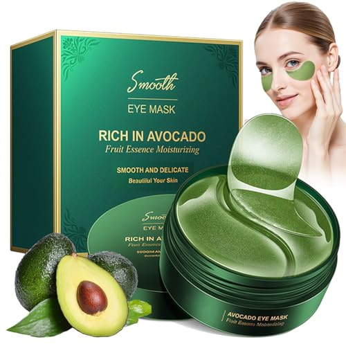 60 Stück Augenpads, Eye Pads gegen Augenringe, Hyaluron Augenmaske mit Avocado, Kollagen Augenpads gegen Tränensäcke und Falten, Feuchtigkeitsspendend, Anti-Aging Pflege (Grün)