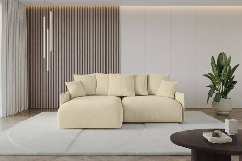 ALTDECOR Ecksofa mit Schlaffunktion und Bettkasten Corner Sofa Eckcouch Couch L-Form angeordnet Schlafcouch Ausziehbar Wohnlandschaft ONESK-L-v1 216x177x42 Beige