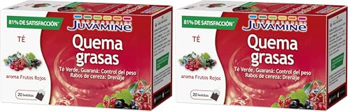 JUVAMINE - Té Quema Grasas - Sabor Frutos Rojos - 20 Bolsitas - Control de Peso - Estimula el Metabolismo - Eliminación - Té verde - Guaraná - Rabos de cereza (Paquete de 2)