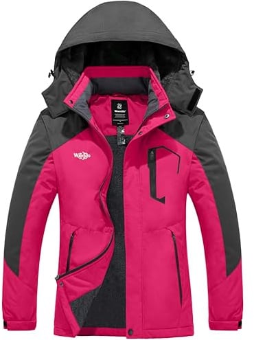 Wantdo Giacca da Sci Donna Felpata Cappotto con Cappuccio Invernale | Impermeabile,Giacca a Vento Donna, Termicamente Isolato,Tasca sul Petto, Outdoor, Polsini Regolabili,Snowboard, Escursionismo