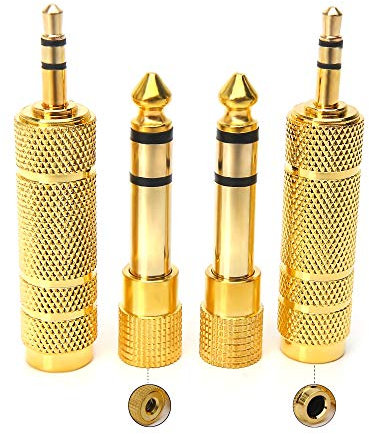 SiYear 3.5mm 1/8 inch TRS Plug to 6.35mm 1/4 inch Jack and 3.5mm Female to 6.35 Male Plug Gold Plated Set Audio Stereo Adapter Converter for Headphone, Microphone (4 -Pack)