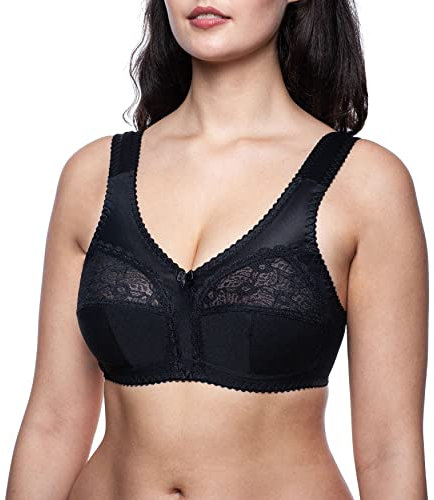 frugue Reggiseno Senza Ferretto Taglie Forti Contenitivo Pizzo Donna Nero IT 8D