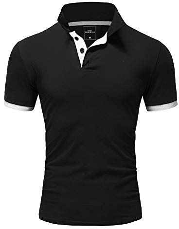 Amaci&Sons Herren Poloshirt Basic Kontrast Kragen Kurzarm Polohemd T-Shirt 5104 Schwarz/Weiß M