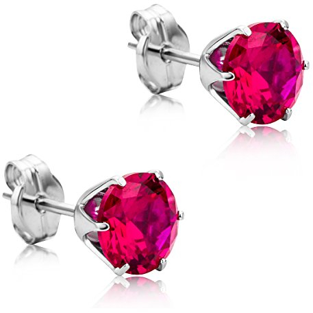 Orovi – Ohrringe aus 9 Karat Weißgold (375) mit Rubin im Brillantschliff (1,47 Ct) – Ohrstecker Gold Damen mit Edelstein in Krappenfassung – Damenschmuck allergenfrei & handgemacht (6,5x6,5 mm)