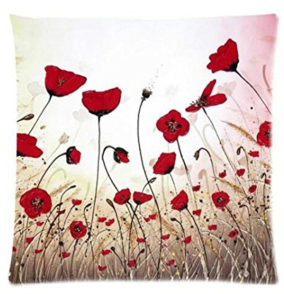 Cushion Covers,Deloito Enchanting Beautiful Floeal Red Poppy Flowers Gift Anniversary Day Present Cotton Linen Home Decorative Throw Pillow Case Square 18 inch X18 inch (White)